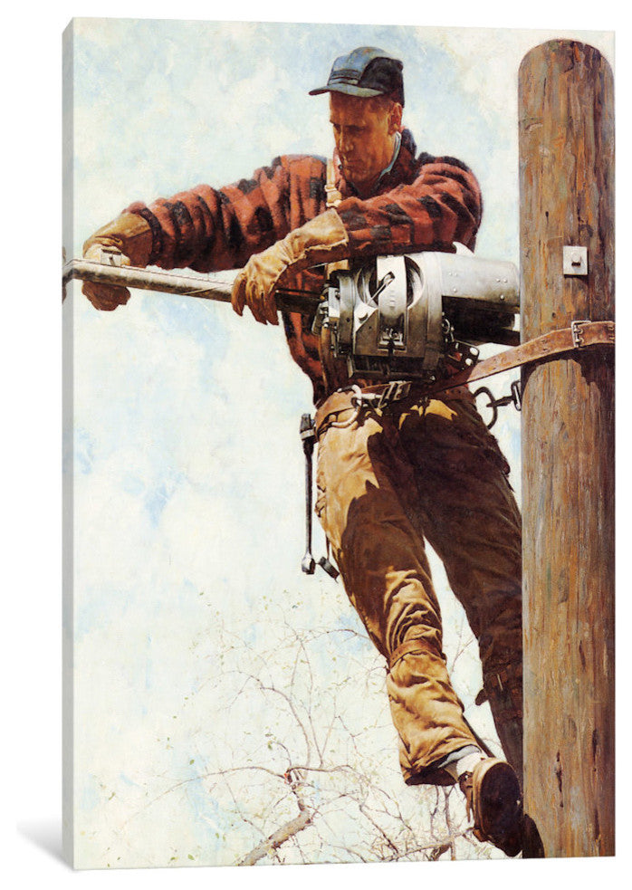 "The Lineman Gallery" by Norman Rockwell, 26x18x1.5"