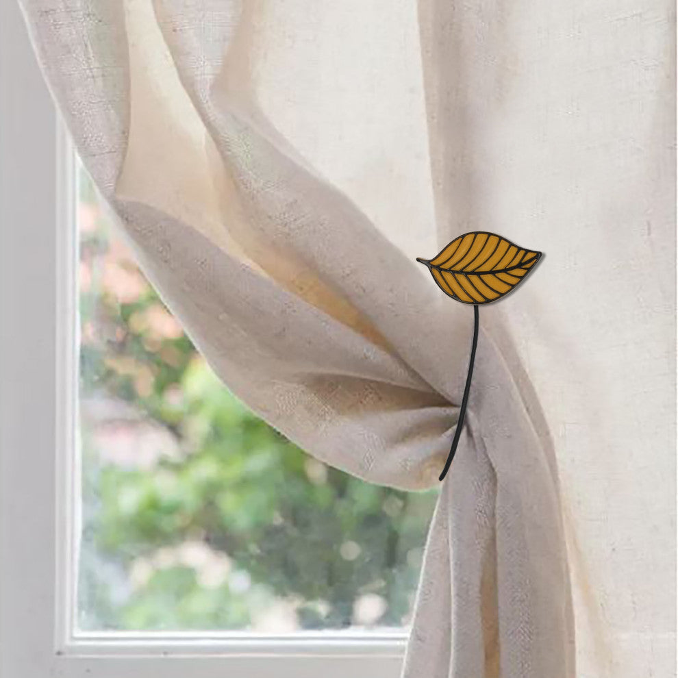Magnetic Curtain Tiebacks "“ Leaf Design in Resin, Yellow, Pack of 2