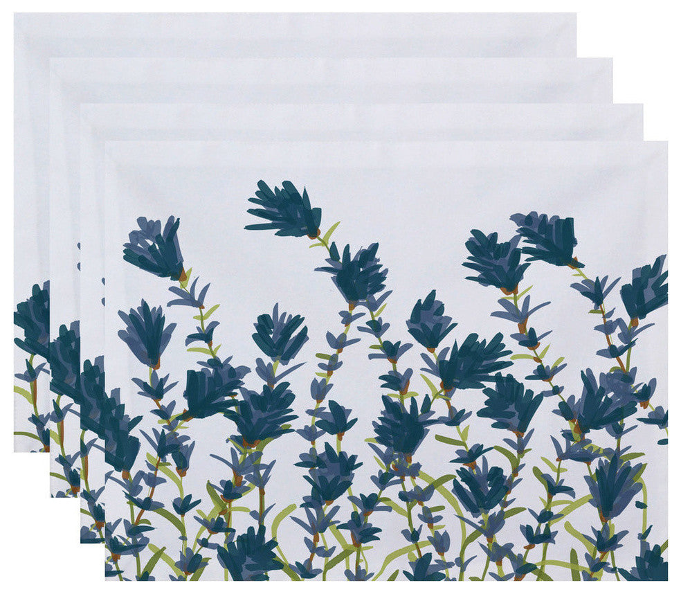18"x14" Lavender, Floral Print Placemat, Blue, Set of 4