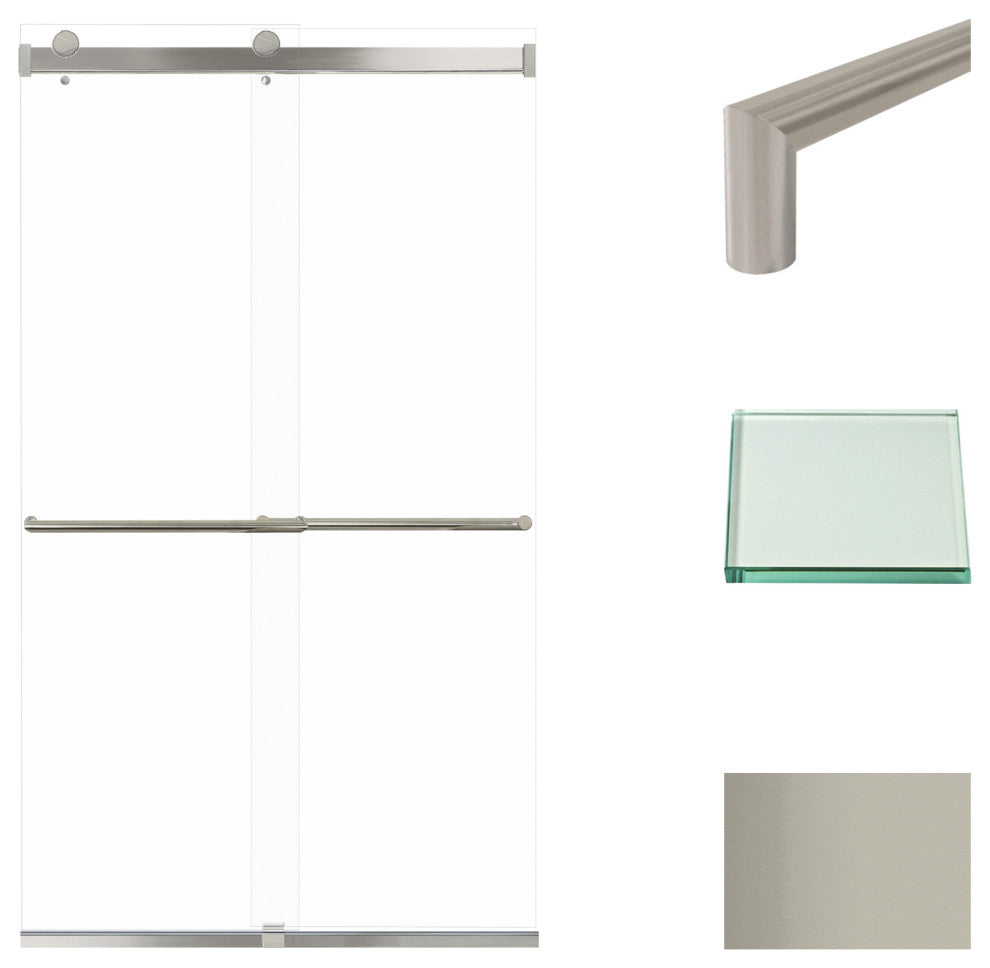 Transolid Brianna 48" W x 80" H Frameless Sliding Shower Door, Brushed Stainless