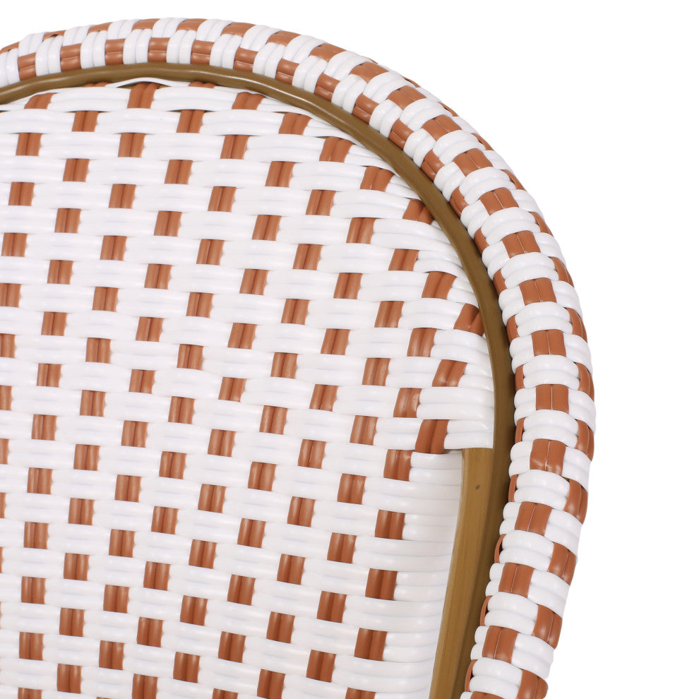 Baylor Outdoor French Bistro Chair, Set of 2, Rust Orange/White/Bamboo Print Finish