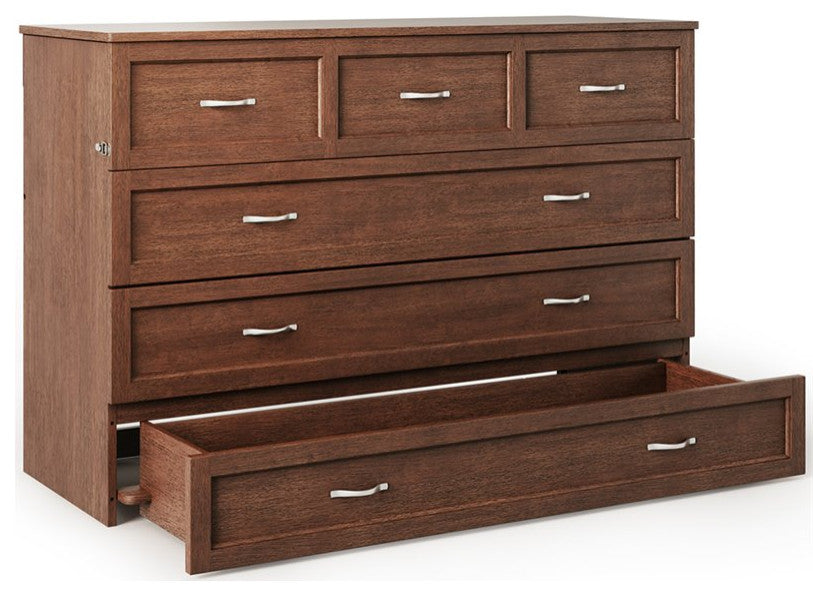 Bowery Hill Queen Modern Wood Murphy Bed Chest with Mattress in Burnt Amber