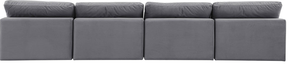 Comfy Upholstered Modular Sofa, Grey, 4-Piece: 4 Armless Chair, Velvet