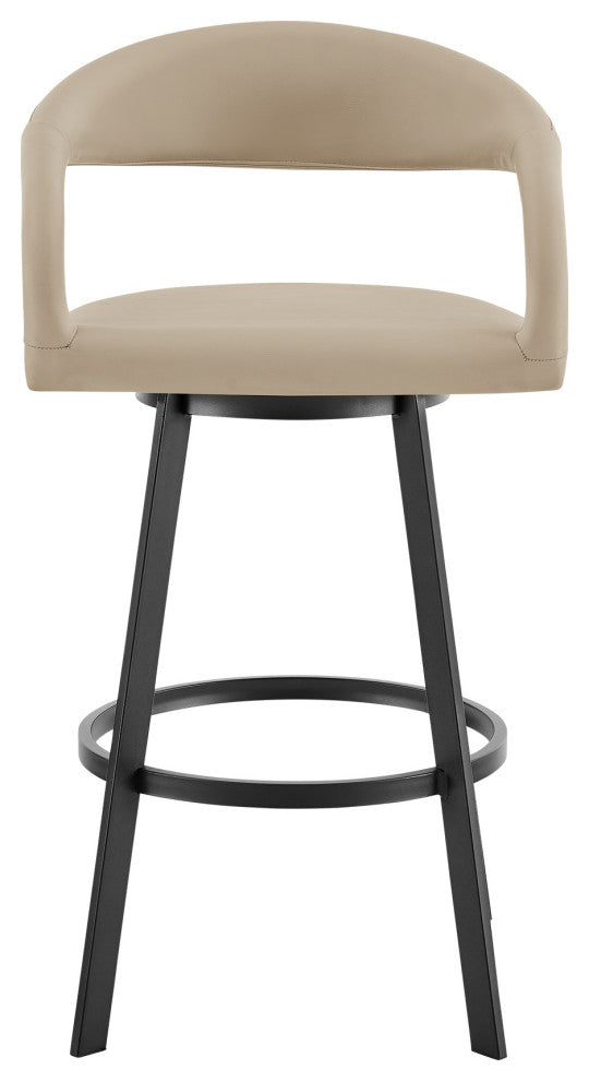 Ramona 26" Counter Stool With Matte Black Iron and Black Faux Leather, Beige, 30 Inch, Swivel