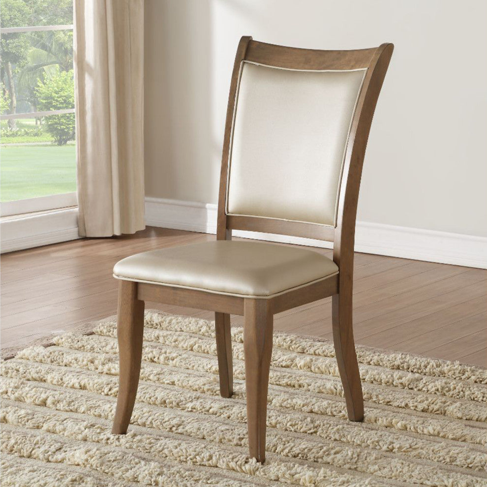 Set of 2 PU Upholstered Side Chair, Beige/Gray Oak Finish