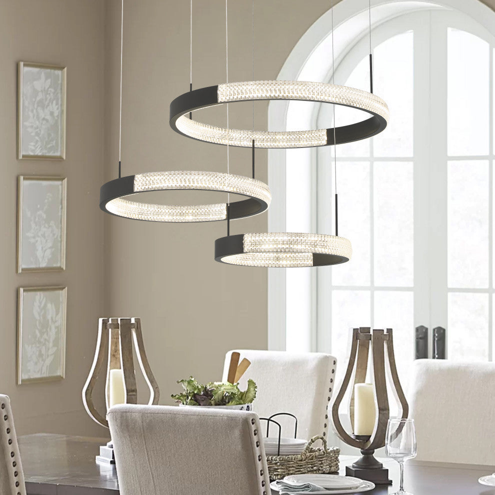 3-Light Statement Tiered LED Chandelier