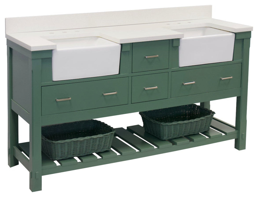 Charlotte 72" Bathroom Vanity, Sage Green, Quartz