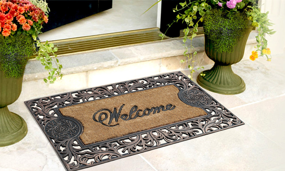 Rubber And Coir Molded Intricate Elegant Doormat, Large Size: 23"x38"