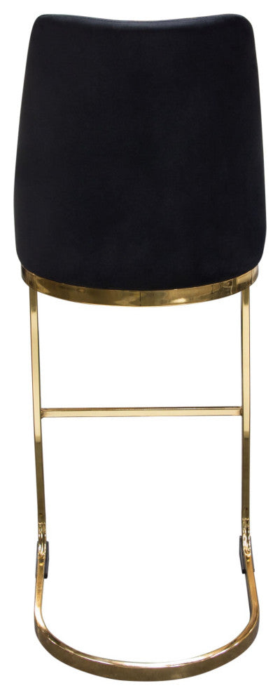 Vogue 2 Bar Height Chairs With Gold Metal Base, Black Velvet