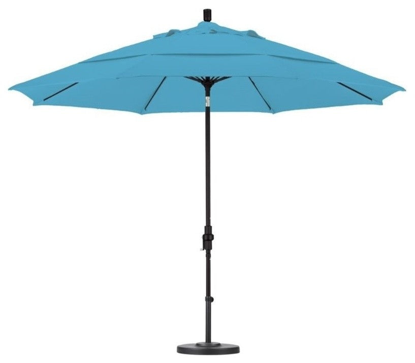 11' Matted Black Collar Tilt Crank Aluminum Umbrella, Frost Blue Olefin