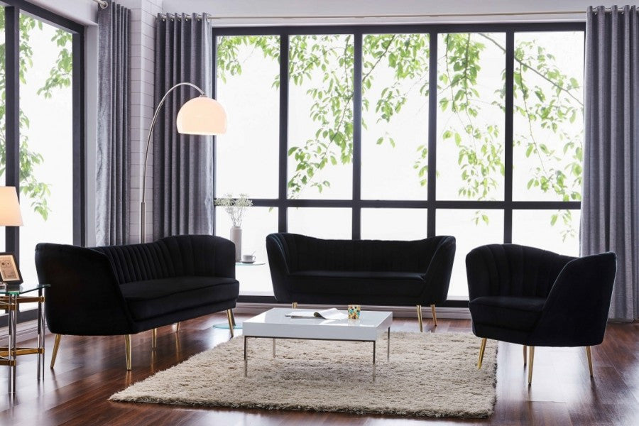 Margo Velvet Upholstered Set, Black, Sofa