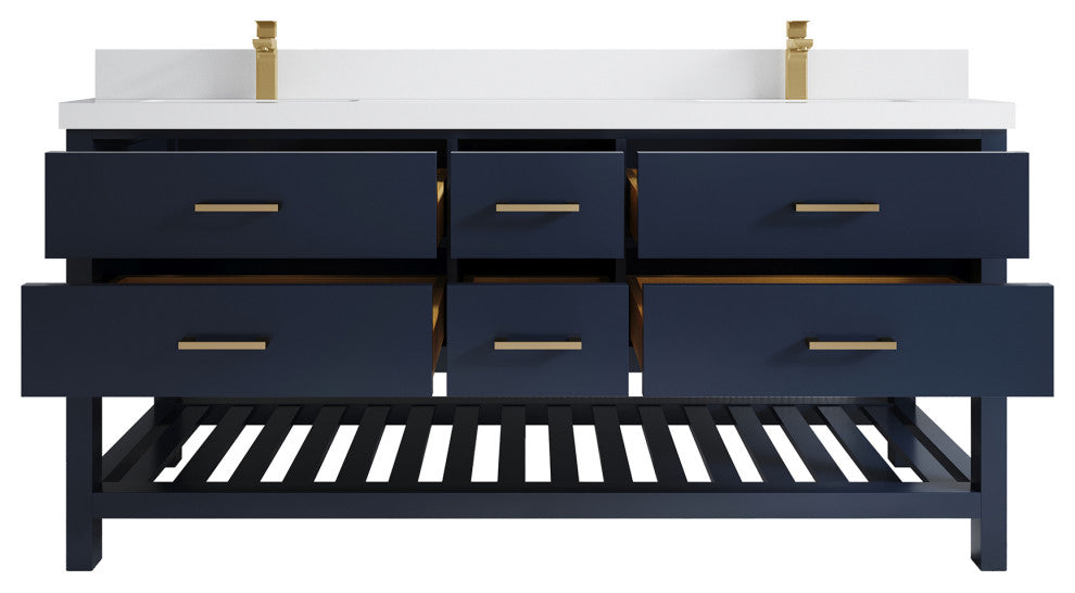 Parker 72 Double Sink Bath Vanity in Navy Blue  2" White Quartz