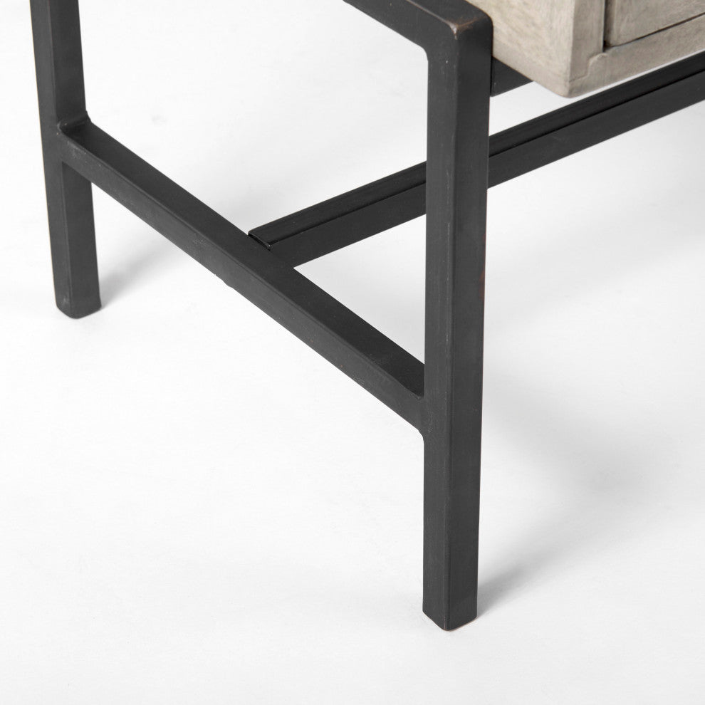 Arelius Light Brown Solid Wood with Black Metal Base Accent Cabinet