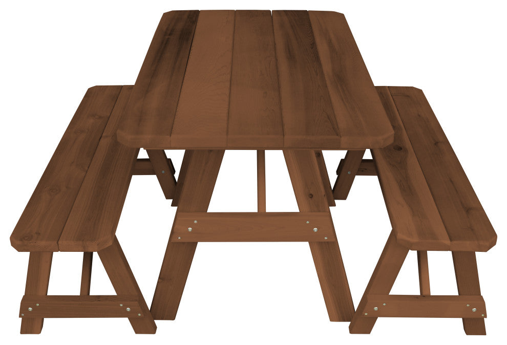 Traditional Cedar Table with 2 Benches, Mushroom Stain, 4 Foot