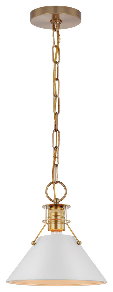 Outpost 1-Light Large Pendant, Matte White With Burnished Brass