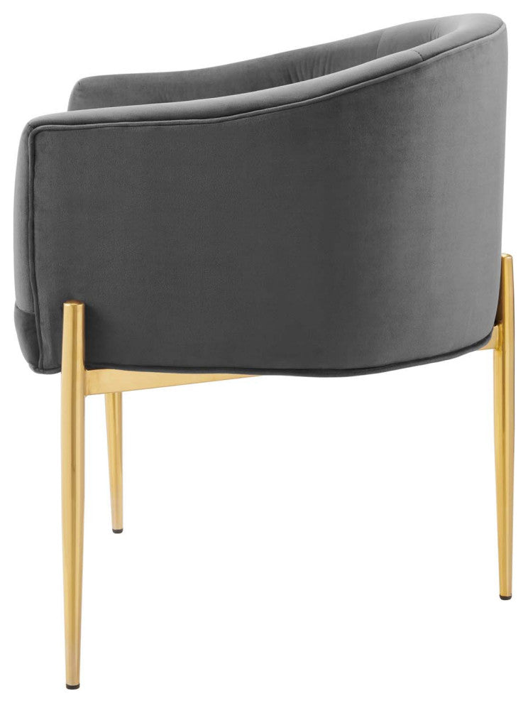Tufted Accent Chair, Set of 2, Velvet, Metal, Gray, Modern, Lounge