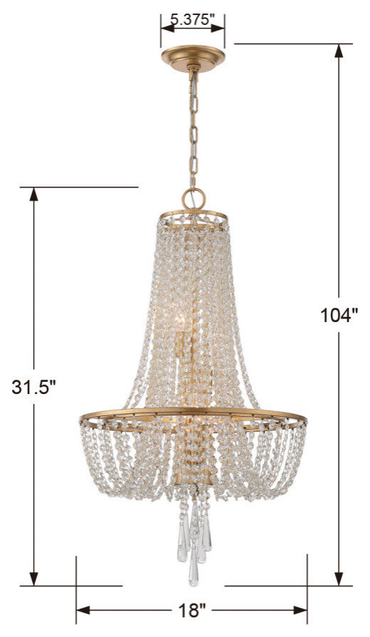 Crystorama ARC-1907-GA-CL-MWP, 4-Light Chandelier, Antique Gold