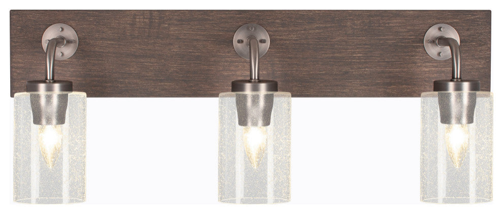 Oxbridge 3 Light Bath Bar, Graphite & Painted Distressed Metal, 4" Clear Bubble