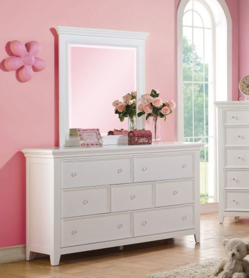 Trixie White 7 Drawer Dresser, With Mirror