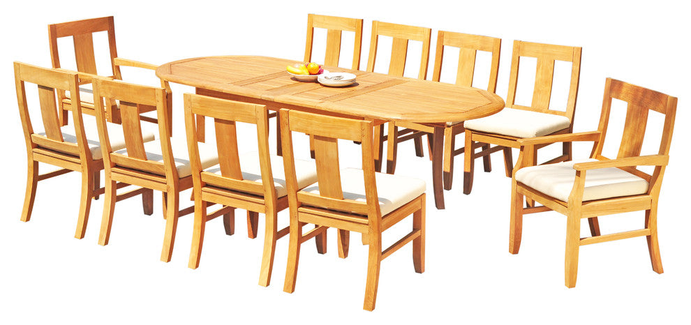 11-Piece Outdoor Teak Patio Dining Set: 94" Oval Extension Table, 10 Osbo Chairs