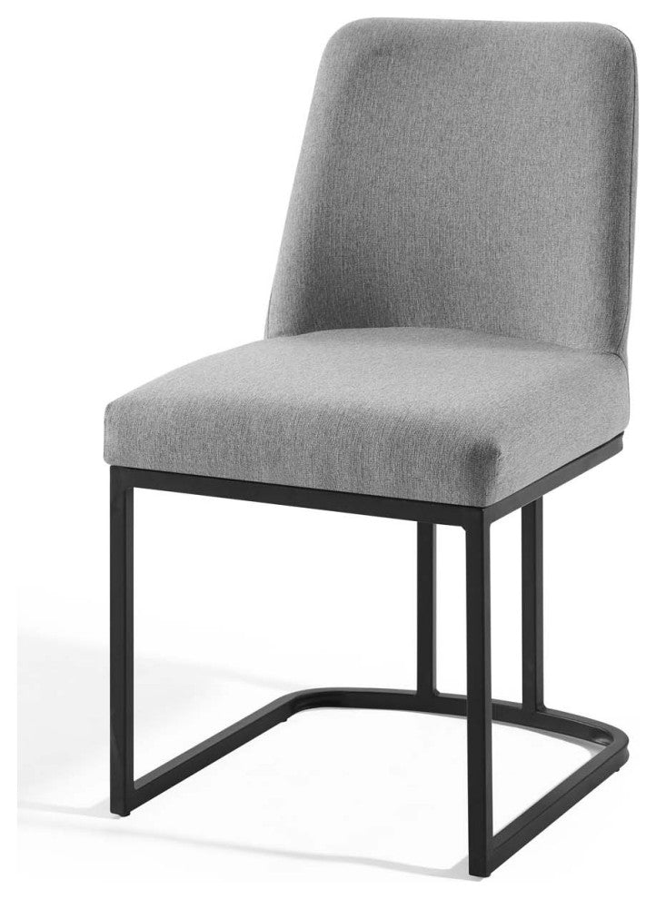 Side Dining Chair, Set of 2, Fabric, Metal, Black Gray, Modern, Cafe Bistro
