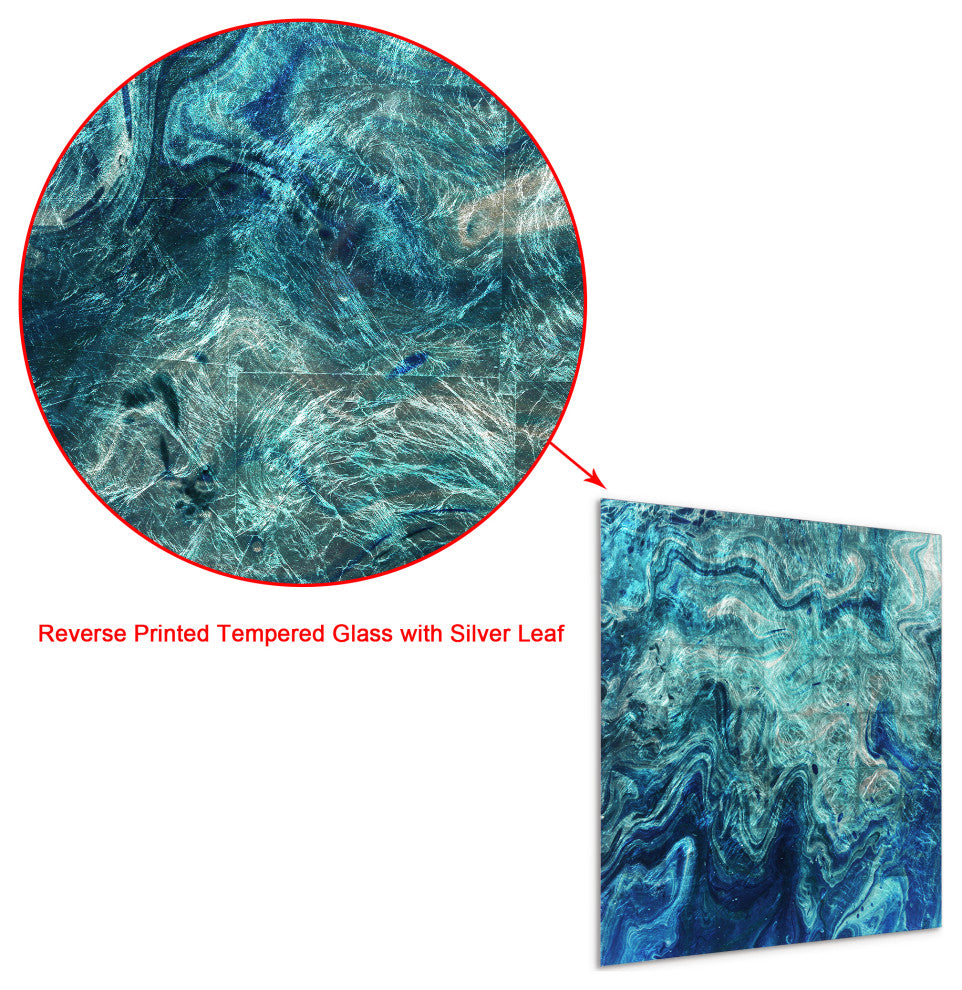 Indigo Abstract Diptych Wall Art Reverse Print on Tempered Glass and Silver Leaf