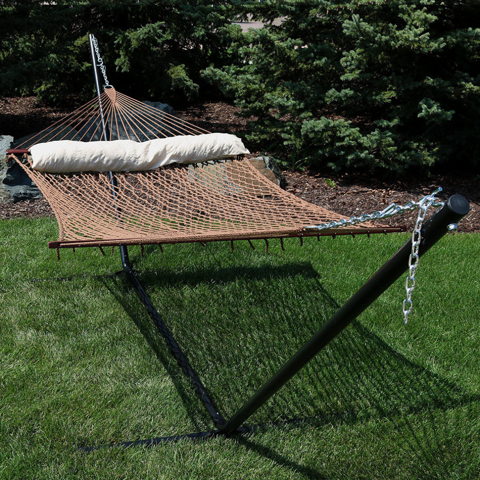 Sunnydaze 2-Person Polyester Spreader Bar Rope Hammock With 15' Stand