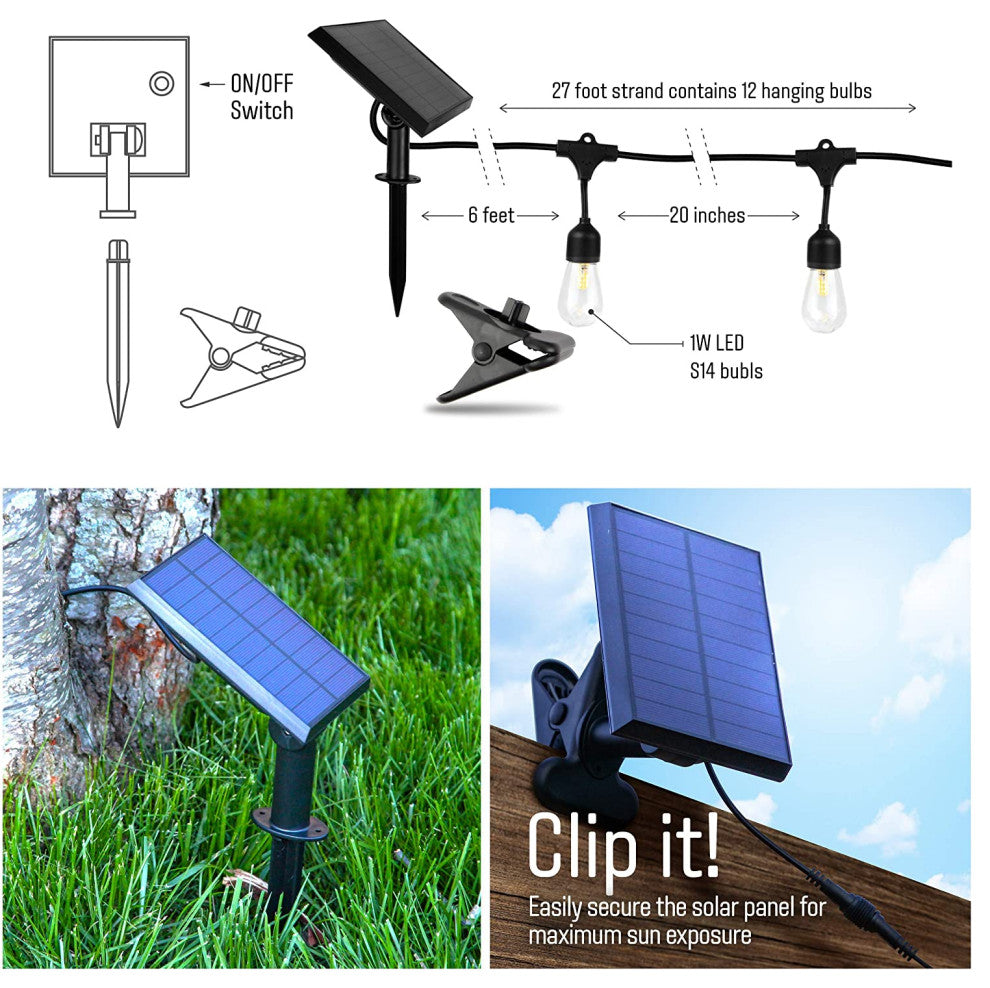 Ambience Pro, Waterproof, Solar Outdoor String Lights, Hanging, 2700K, 24'