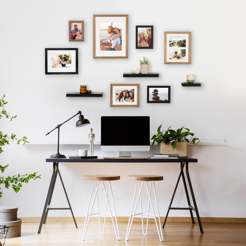 Gallery Wall Frame And Shelf Kit, Rustic Brown