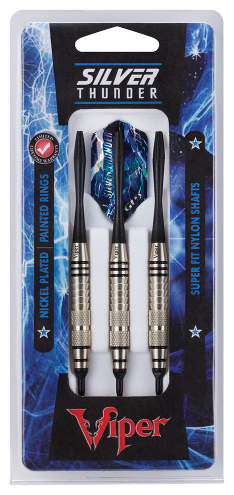 Viper Silver Thunder Soft Tip Darts, 2 Knurled Rings, 18 Grams