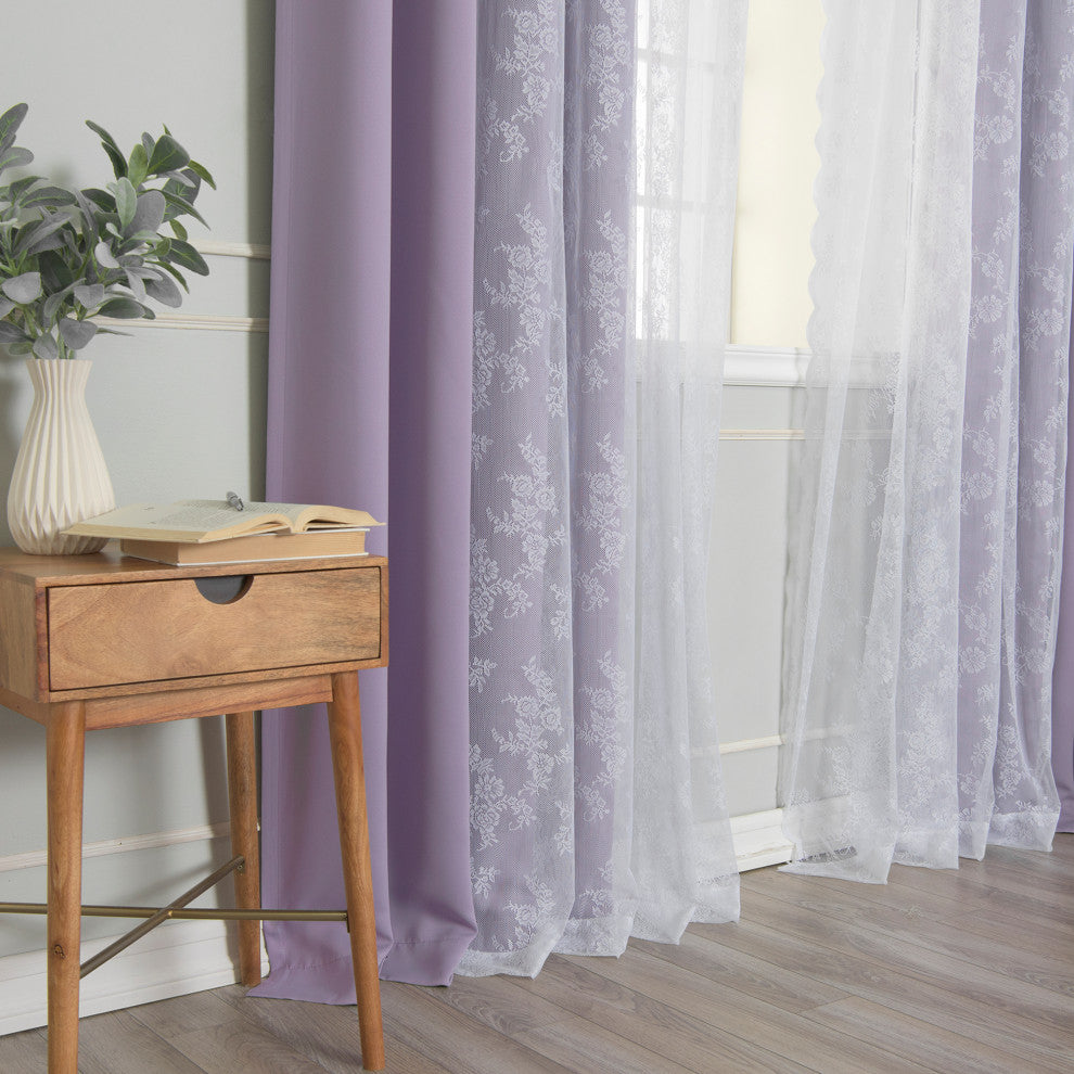 Rose Sheers and Blackout Curtains, Lavender, 52"x96"