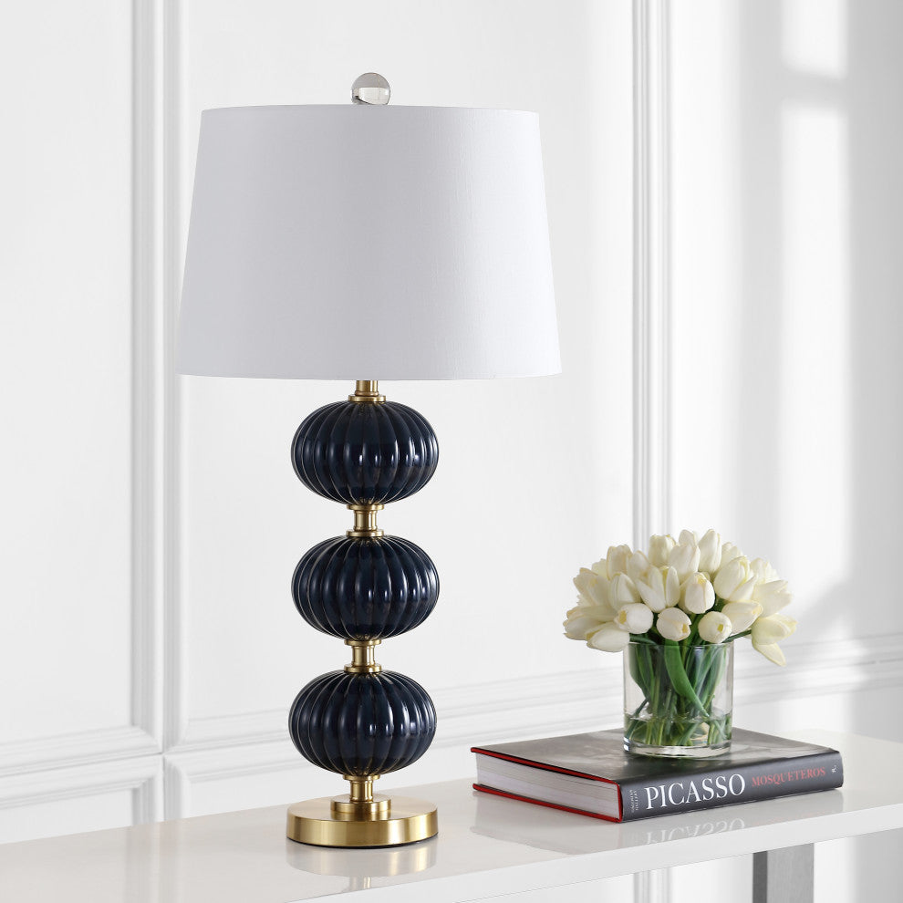 Carter 29.7" Glass LED Table Lamp, Navy