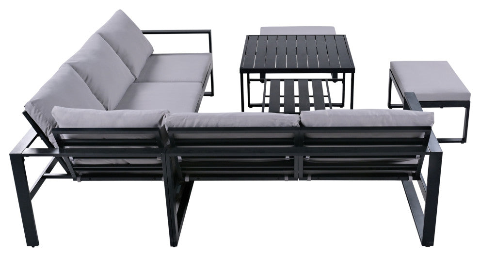 6-Piece Outdoor Steel Industrial Style Patio Sofa Combination Set With Table, Dark Gray