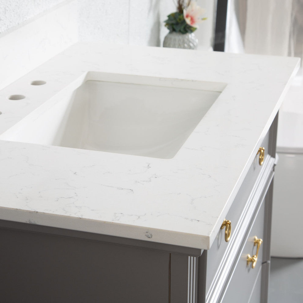 36 In Solid Wood Bathroom Vanity with Quartz Top and cUPC Certified Sink, Titanium Grey