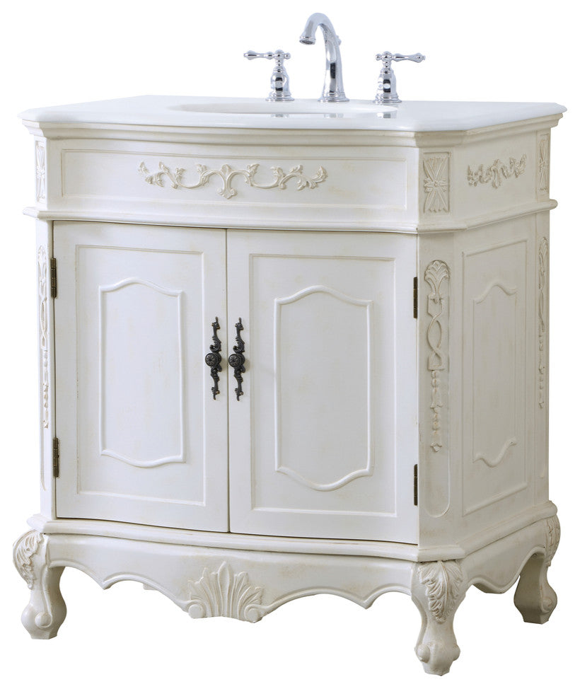 Bathroom Vanity, Antique White, 32", Single Sink