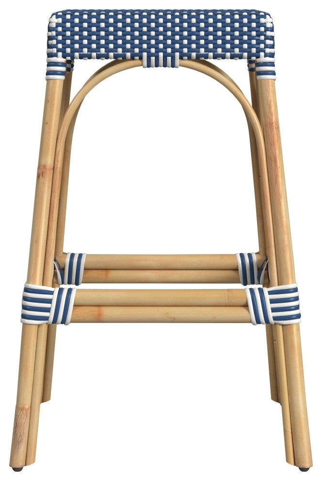 Tobias 30" Rectangular Rattan Barstool, Blue