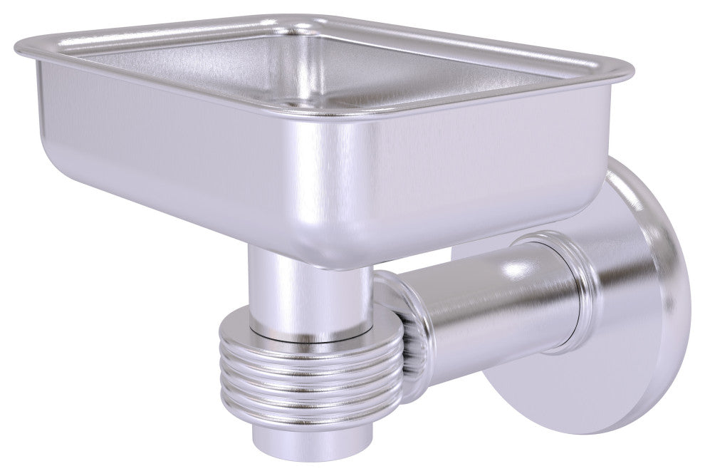Continental Wall Mount Soap Dish Holder With Groovy Accents, Satin Chrome