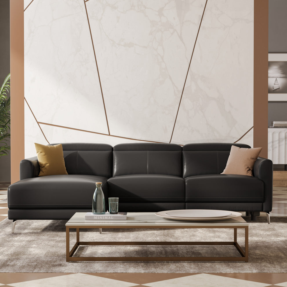 Valencia Andria Leather Reclining Sectional Sofa Left Hand Chaise, Black