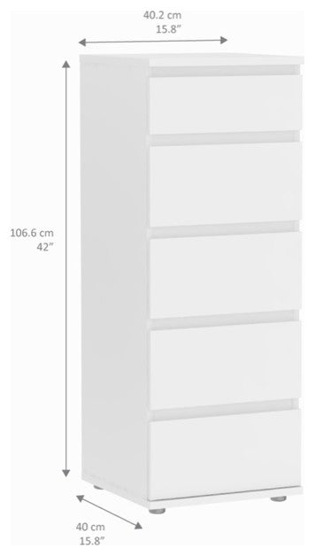 Tvilum Aurora 5 Drawer Narrow Chest in White