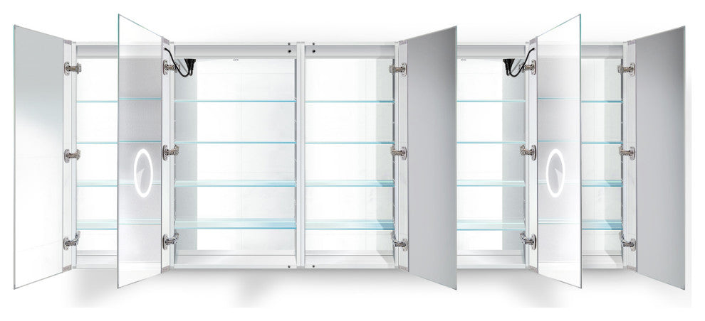 102x42 LLRRR, Recessed Or Surface Mount Medicine Cabinet 15 Shelves, LED