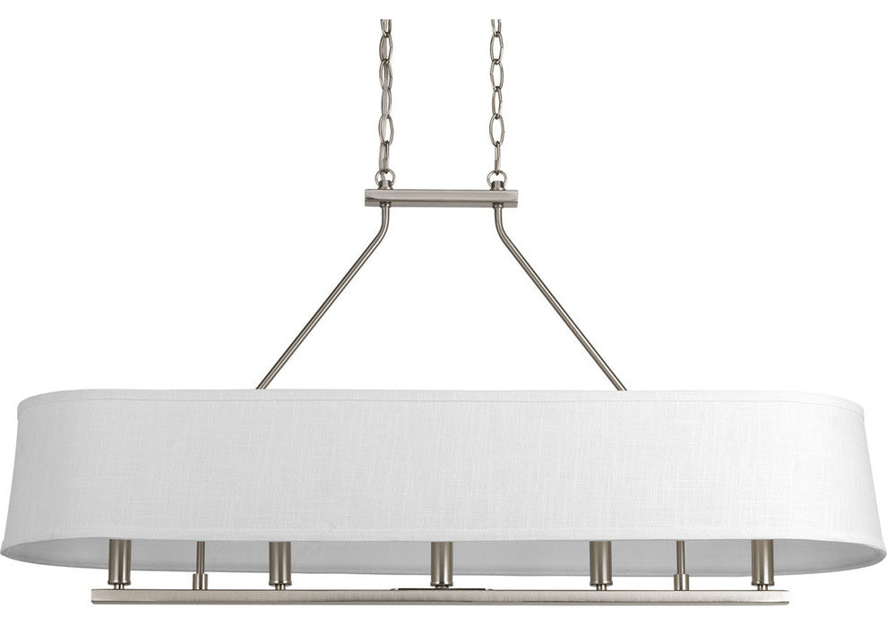 Cherish 5-Light Linear Chandelier Brushed Nickel White Linen Shade
