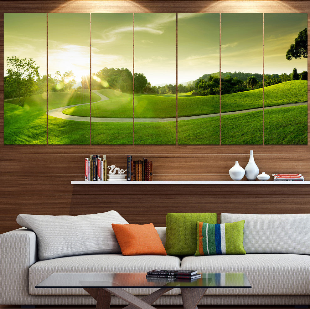 Green Valley Panorama, Landscape Canvas Art Print, 83"x32", 7 Panels