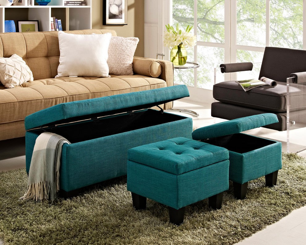 Everett 3-Pack Storage Ottoman, Teal