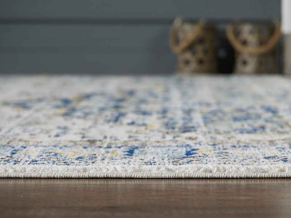Abani Porto PRT160A Traditional Medallion Blue and Ivory Area Rug