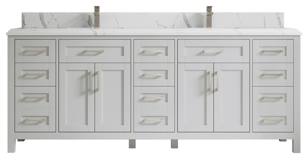 Cambridge 84 Double Sink Bath Vanity in Coventry Gray 1.5" Calacatta Laza