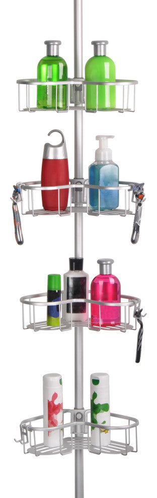 Utopia Alley Flat Shelf, Rustproof Corner Shower Caddy, Satin Chrome & Black, Satin Chrome