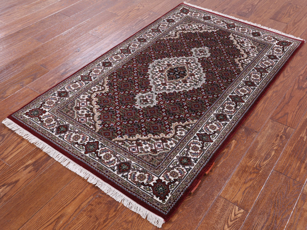 3' 1" X 5' 2" Persian Tabriz Hand Knotted Wool and Silk Rug Q8919