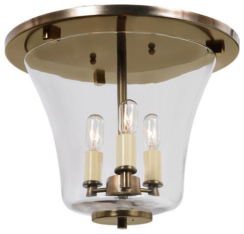 Three Light Greenwich Flush Mount Bell Lantern, Rubbed Brass