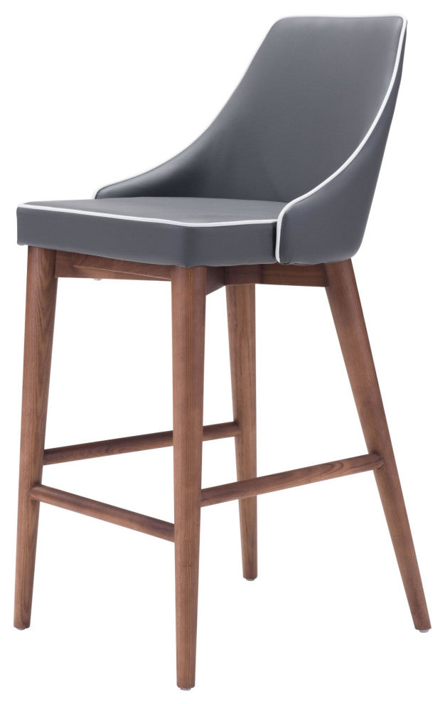 Counter Stool Chair, Fabric, Wood, Gray, Brown, Bar Kitchen Cafe Bistro