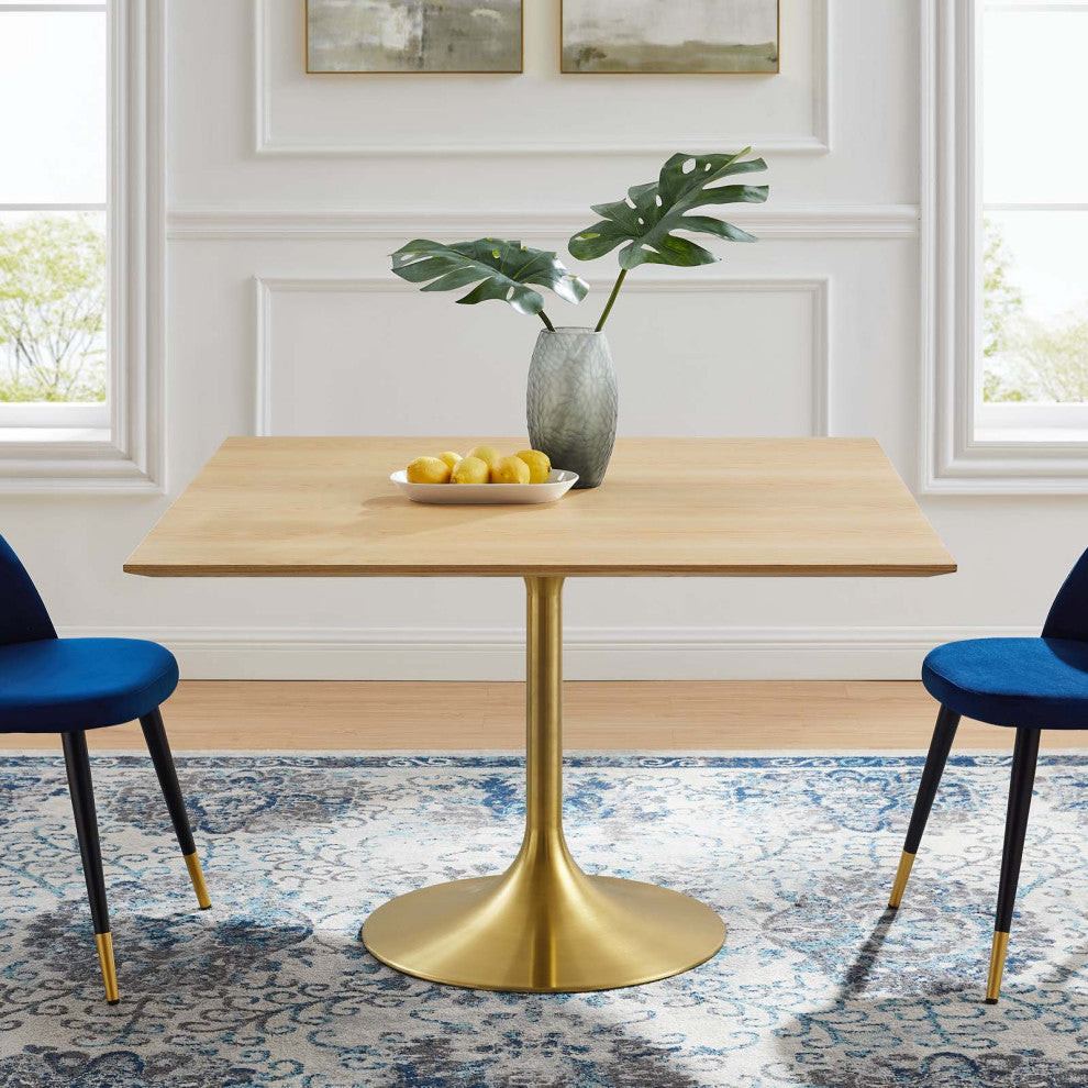 Dining Table, Square, Wood, Gold Brown Natural, Modern, Cafe Bistro Restaurant